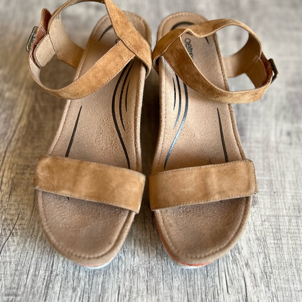 Aetrex Sydney Espadrille Wedge Sandals Cognac Orange Stripe Size 8.5 - Picture 9 of 10